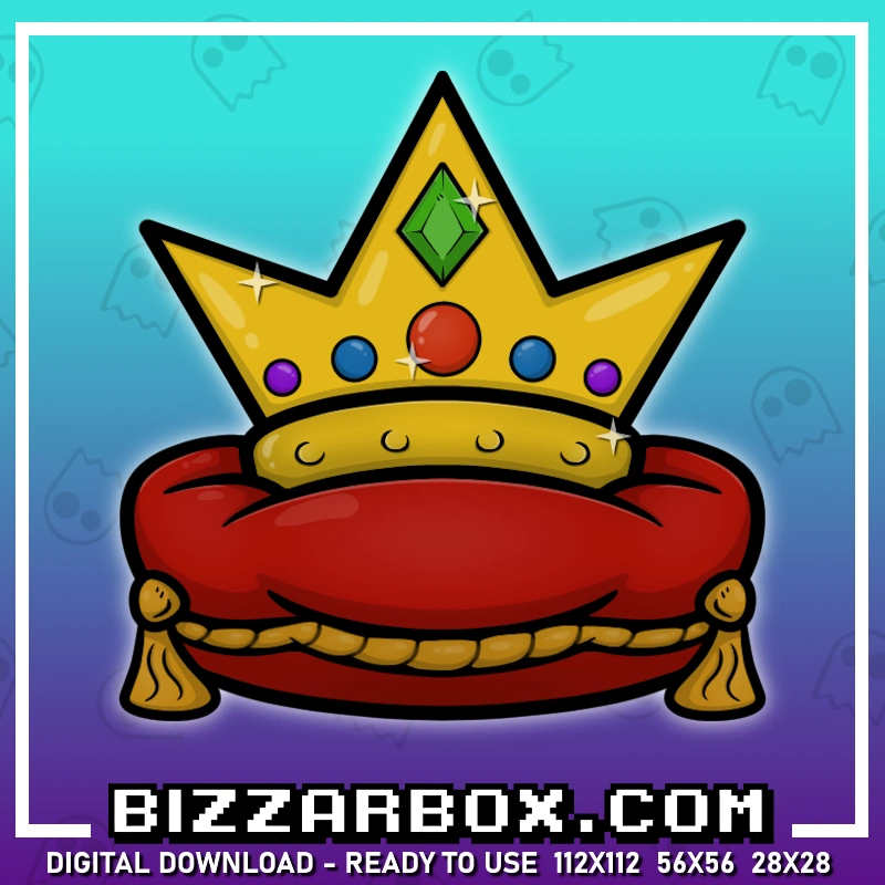 Streamer Emote Royal Golden Crown on a Red Pillow