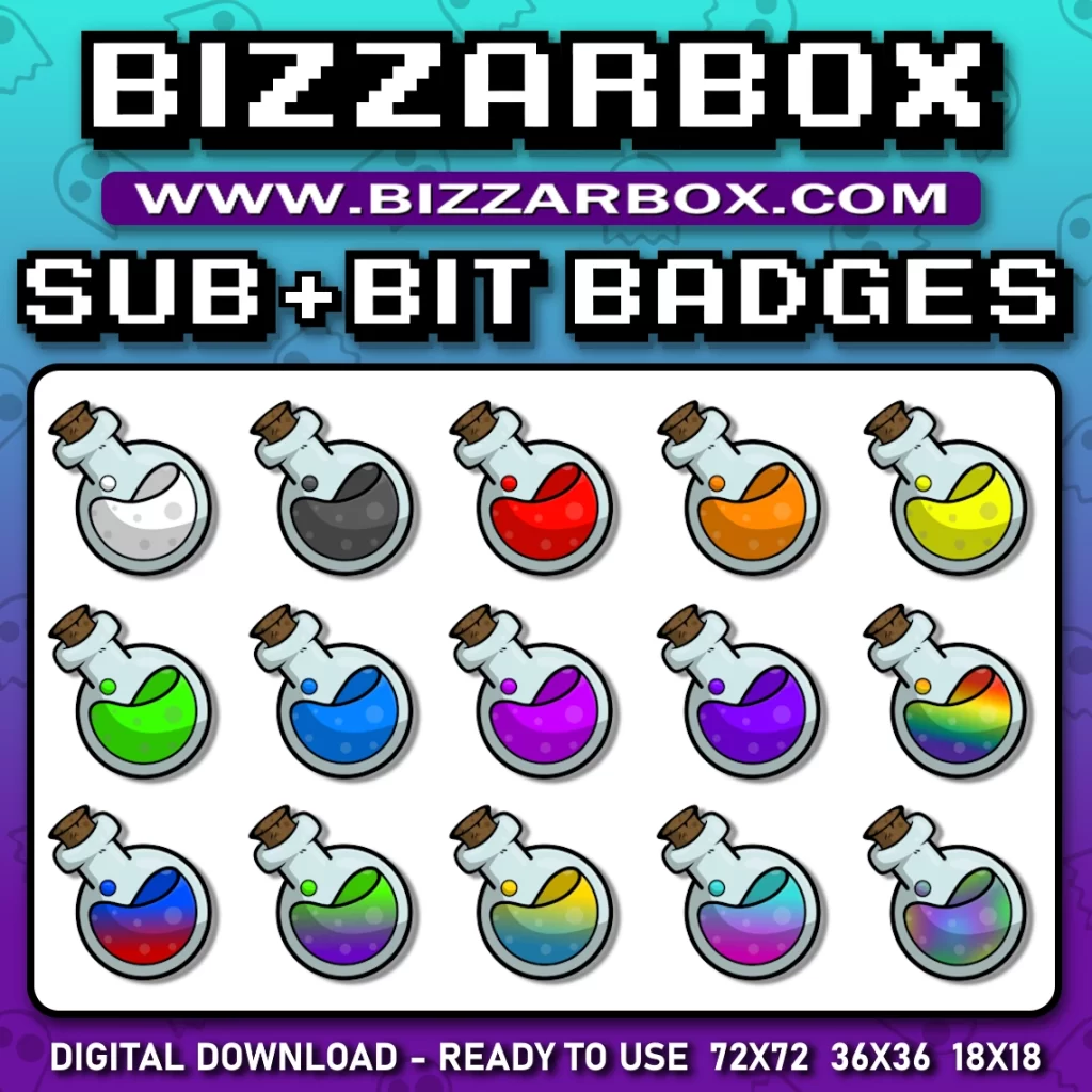 Potion Sub Badges for Twitch or Kick Streamer Loyalty Badges created by BizzarBox