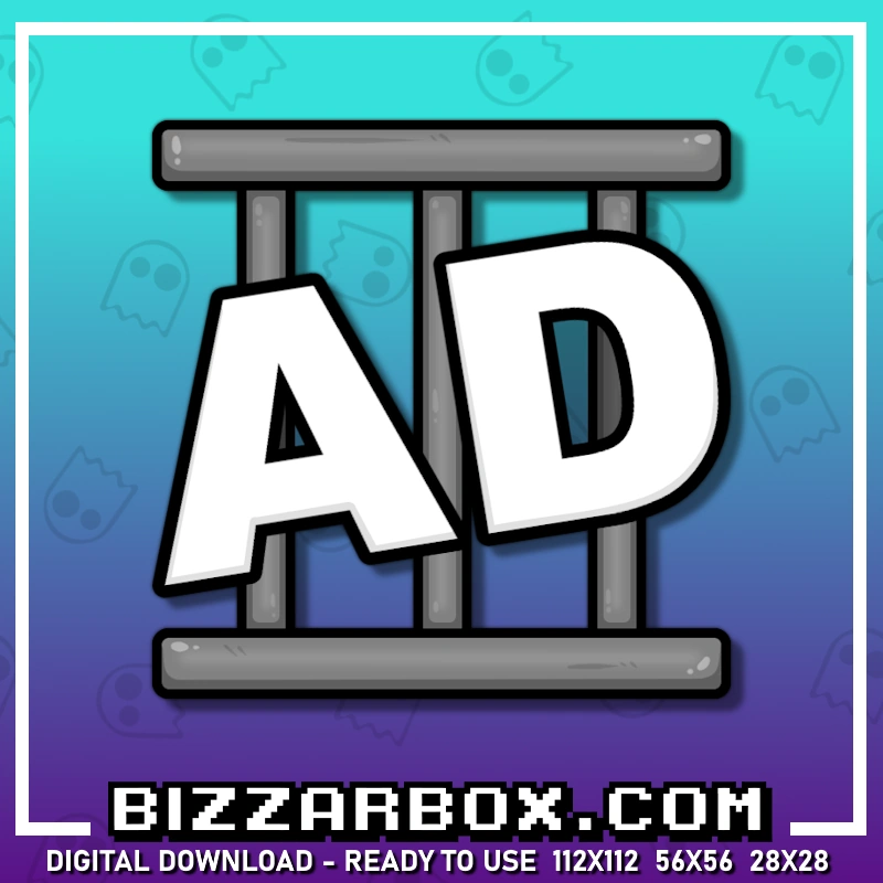 Ad Jail Emote for Streamers Twitch, Kick, Discord, YouTube, TikTok. Created by BizzarBox