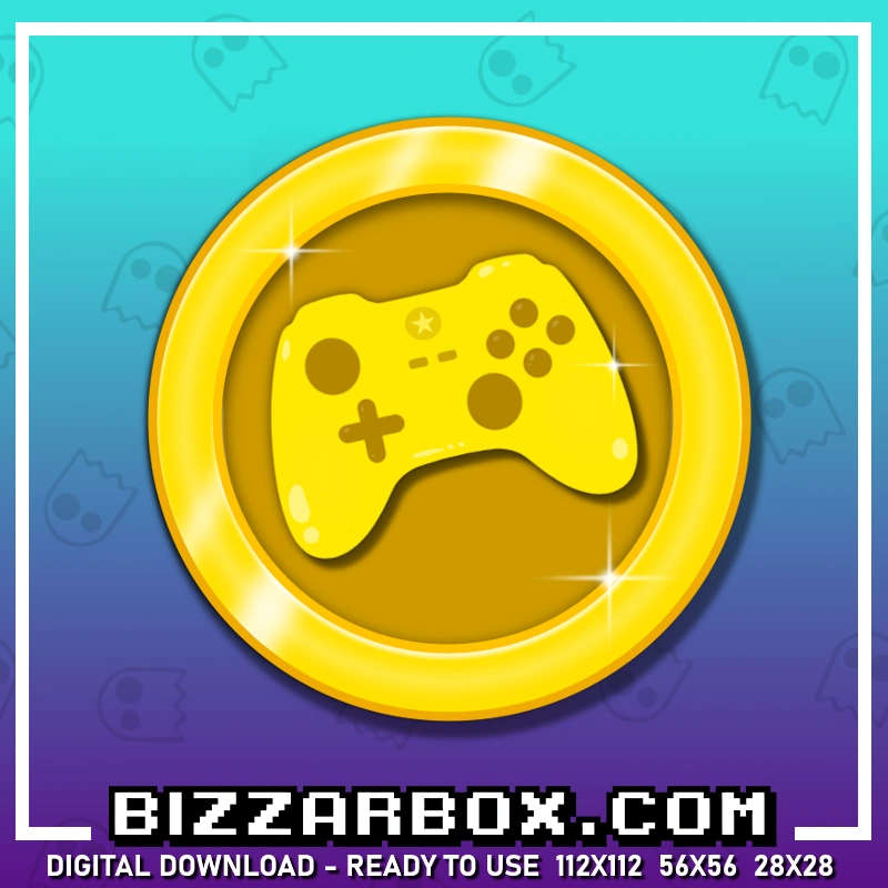 Twitch Channel Point Icon Emote Golden Gaming Controller Coin for Twitch Streamer By BizzarBox