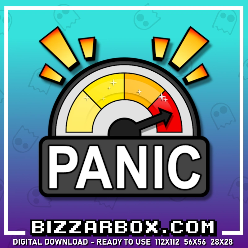 Panic Emote for Streamers Twitch, Kick, Discord, YouTube, TikTok. Created by BizzarBox